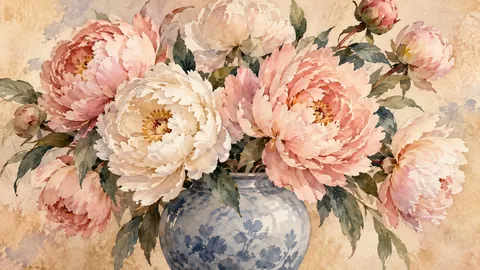 Peonies in Porcelain – watercolor Frame TV art