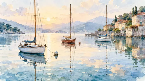 Free Sailboats at Dawn – loose watercolor Frame TV art