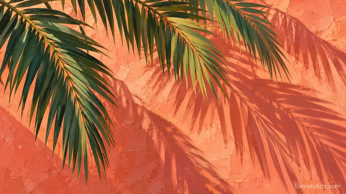 Palm Shadows – graphic gouache Samsung Frame TV art, 4K