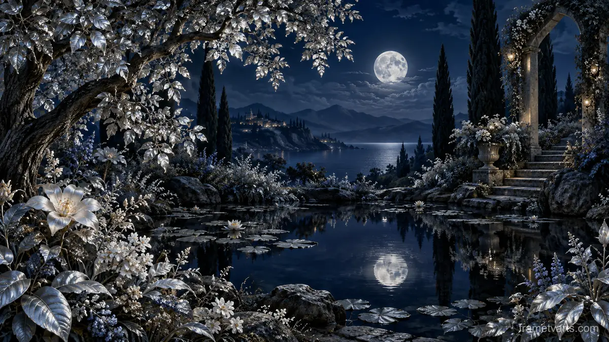 Moon Garden – magical realist painting Samsung Frame TV art, 4K