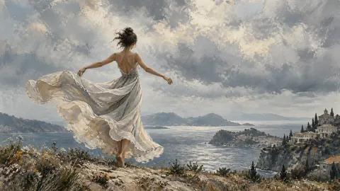 People & hobbies Frame TV art – Anonymous dancer in a flowing dress seen from behind, expressive figurative painting