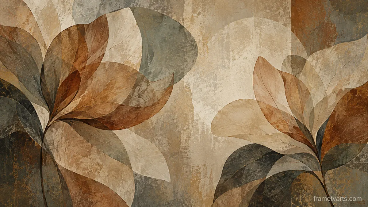 Overlapping translucent petal shapes – earth-tone textured abstraction Samsung Frame TV art, 4K