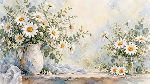 Birth-flower-inspired bouquet of daisies – delicate watercolor keepsake composition Frame TV art