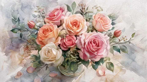Birth-flower-inspired bouquet of roses – delicate watercolor keepsake composition Frame TV art