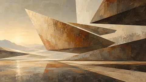 Floating angular planes with spatial tension – earth-tone textured abstraction Frame TV art