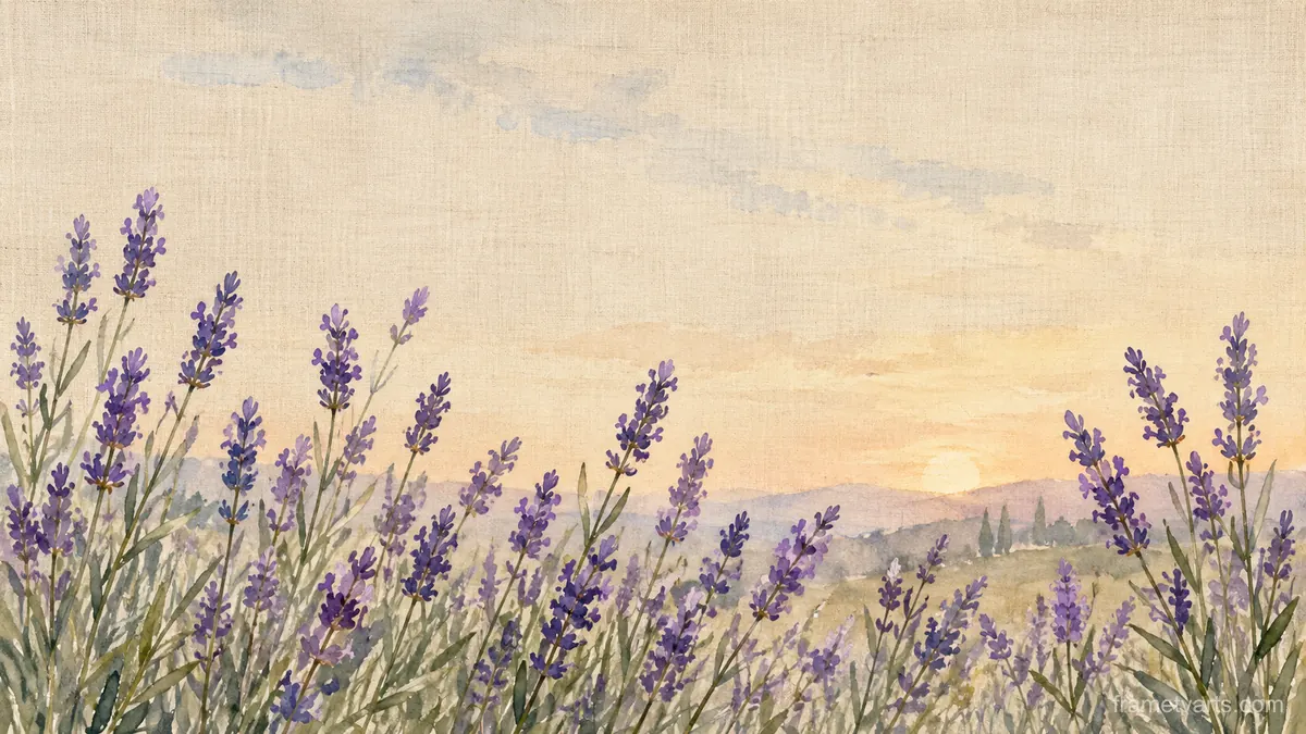 Lavender stems on textured linen – botanical watercolor Samsung Frame TV art, 4K