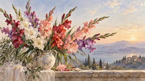 Birth-flower-inspired bouquet of gladiolus – delicate watercolor keepsake composition Frame TV art