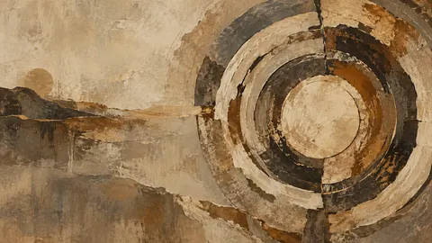 Concentric irregular rings with broken contours – earth-tone textured abstraction Frame TV art