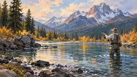 Fly fishing on a tranquil river – expressive figurative painting Frame TV art
