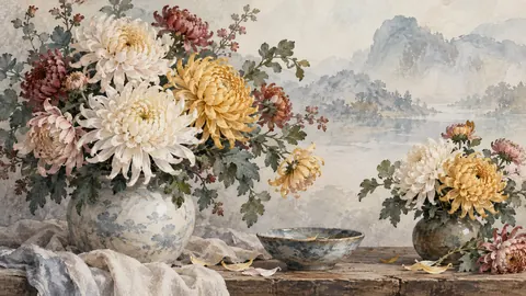 Birth-flower-inspired bouquet of chrysanthemums – delicate watercolor keepsake composition Frame TV art