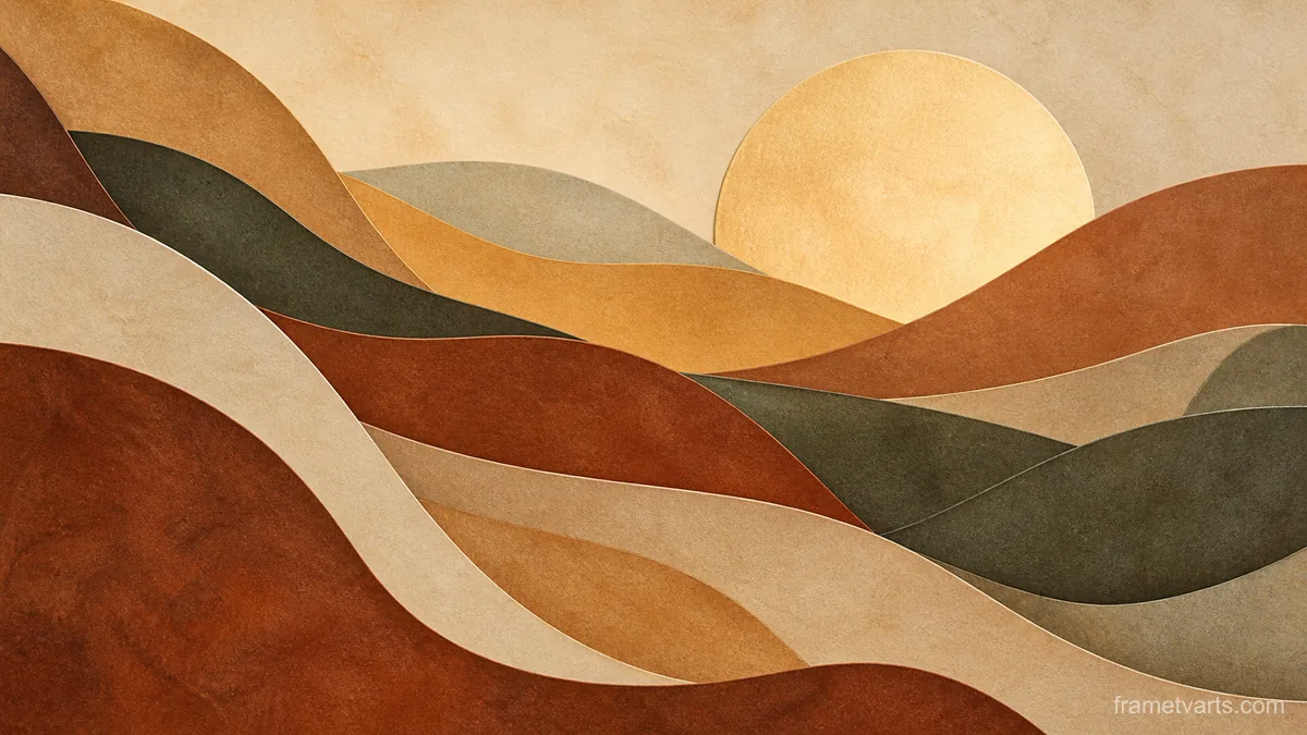 Layered paperlike curves with subtle depth – earth-tone textured abstraction Samsung Frame TV art, 4K