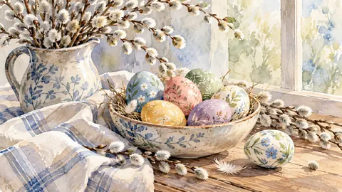 Easter painted eggs and willow branches – elegant watercolor Frame TV art