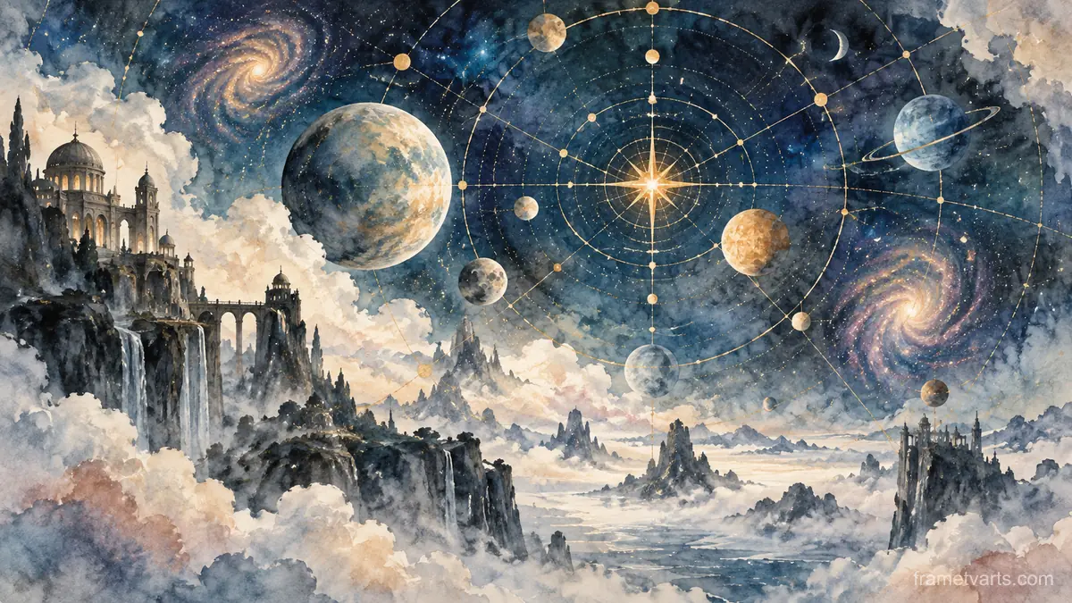 Imaginary celestial map without labels – dreamlike watercolor Samsung Frame TV art, 4K