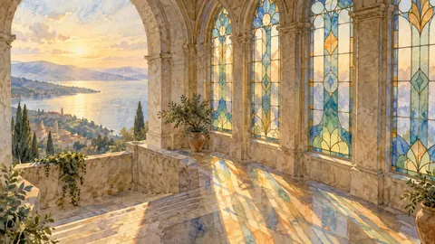Sunlight through simple stained glass without figures – subtle watercolor Frame TV art