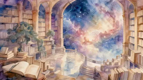 Dreamlike library opening onto a galaxy – dreamlike watercolor Frame TV art