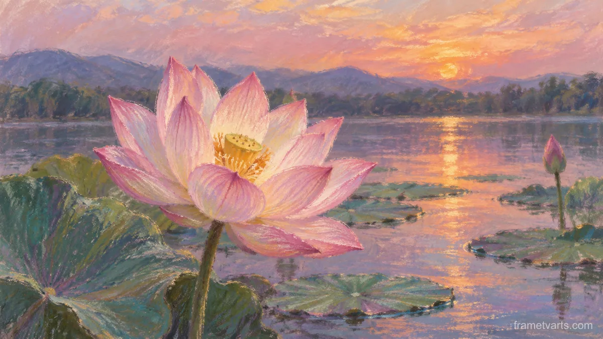 Lotus flower above still water – soft pastel landscape Samsung Frame TV art, 4K