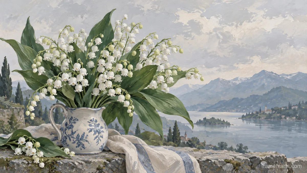 Birth-flower-inspired bouquet of lilies of the valley – decorative gouache keepsake composition Samsung Frame TV art, 4K