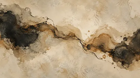 Freeform ink pools connected by fine trails – earth-tone textured abstraction Frame TV art