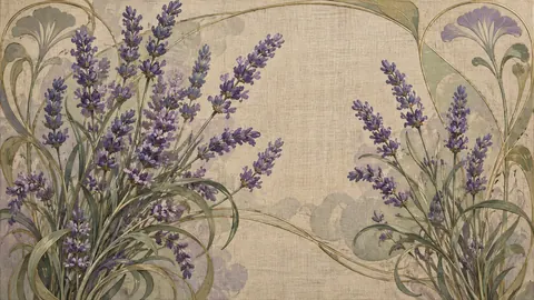 Lavender stems on textured linen – decorative art nouveau painting Frame TV art
