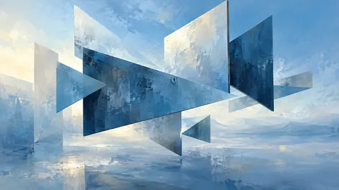 Floating angular planes with spatial tension – cool blue lyrical abstraction Frame TV art