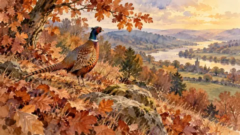 Pheasant among copper leaves – loose watercolor Frame TV art