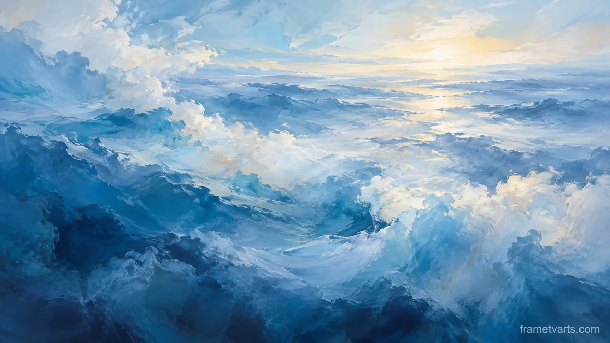 Soft-edged cloudlike color fields – cool blue lyrical abstraction Samsung Frame TV art, 4K