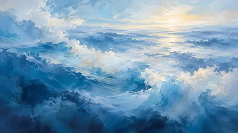 Soft-edged cloudlike color fields – cool blue lyrical abstraction Frame TV art
