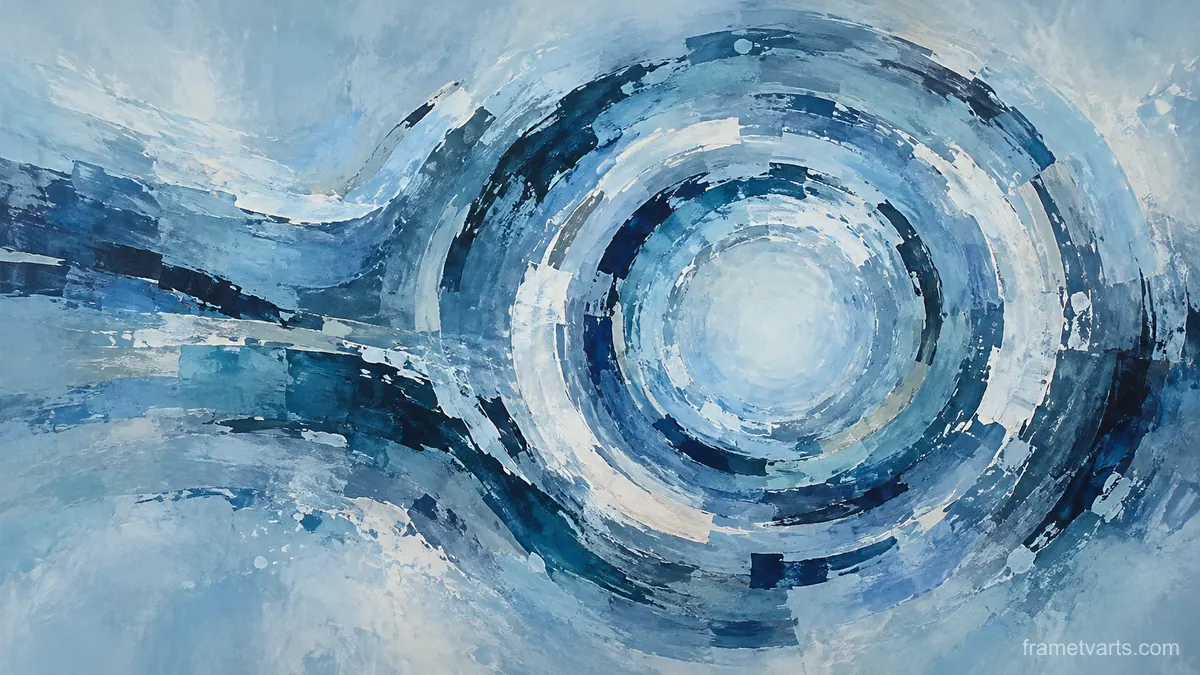 Concentric irregular rings with broken contours – cool blue lyrical abstraction Samsung Frame TV art, 4K