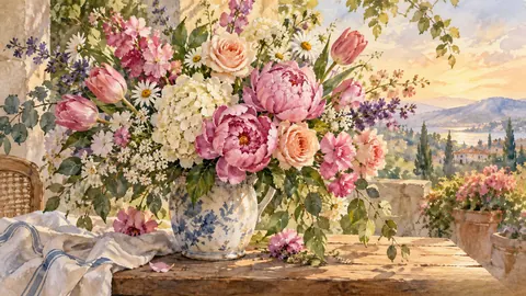 Mother's Day abundant garden bouquet without text – elegant watercolor Frame TV art