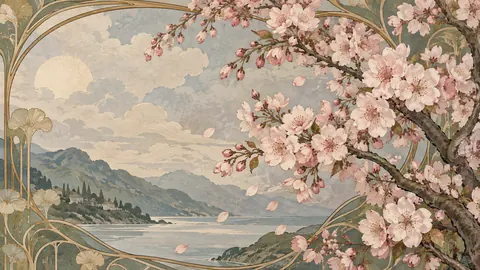 Cherry blossom branches across an open sky – decorative art nouveau painting Frame TV art