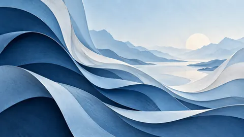 Layered paperlike curves with subtle depth – cool blue lyrical abstraction Frame TV art