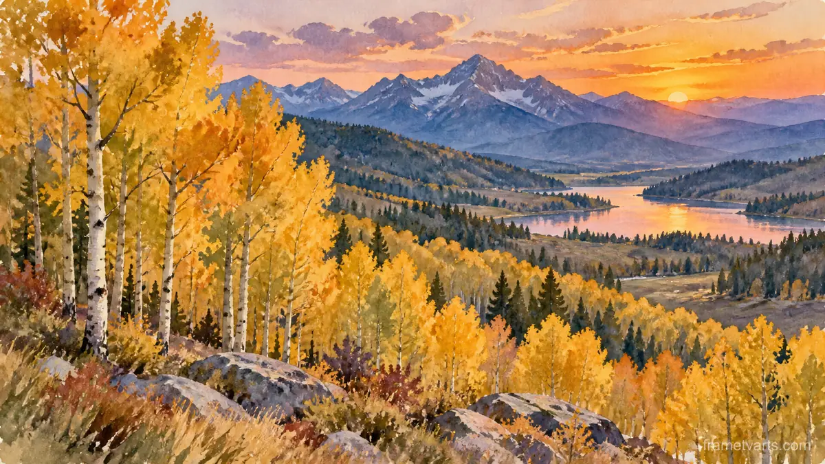 Aspen grove in autumn sunlight – loose watercolor Samsung Frame TV art, 4K
