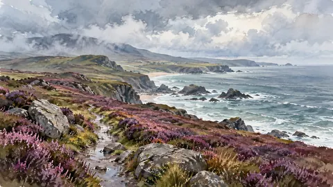 Wild coastal heath after rain – loose watercolor Frame TV art