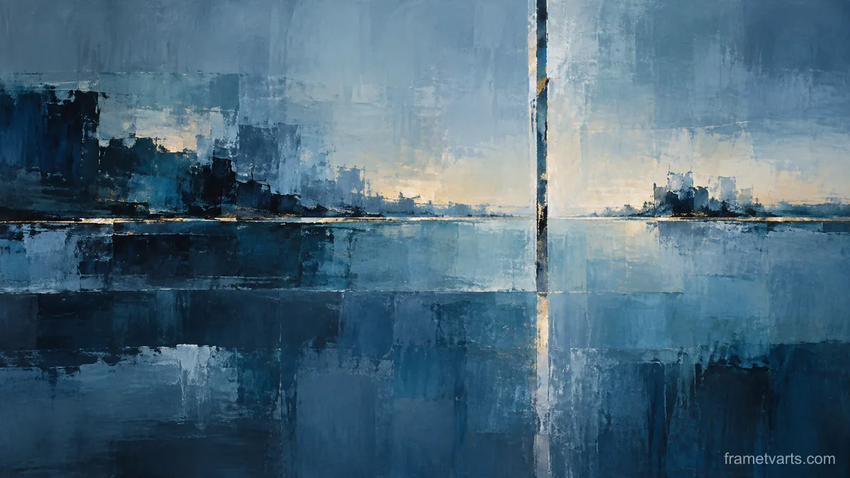 Horizontal bands interrupted by a vertical slit – cool blue lyrical abstraction Samsung Frame TV art, 4K