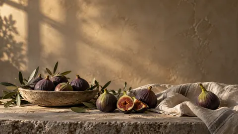 Figs and a linen napkin on a stone table – fine-art still-life photography Frame TV art