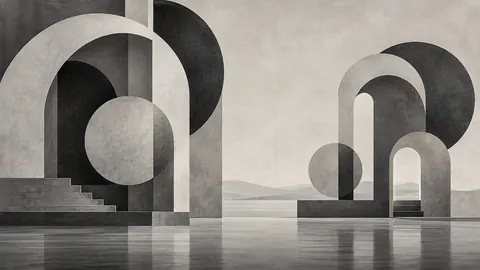 Interlocking offset arches and circles – monochrome minimalist abstraction Frame TV art