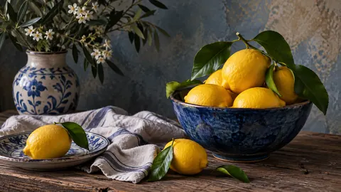 Lemons in a blue ceramic bowl – fine-art still-life photography Frame TV art