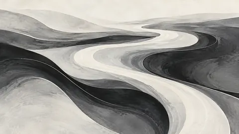 Flowing riverlike bands across open space – monochrome minimalist abstraction Frame TV art