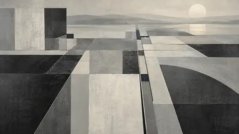 Interrupted grid of squares and narrow rectangles – monochrome minimalist abstraction Frame TV art