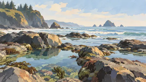 Tide pools scattered across rocky shore – minimal gouache Frame TV art