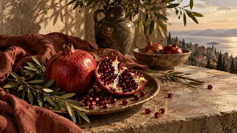 Pomegranate split beside whole fruit – fine-art still-life photography Frame TV art