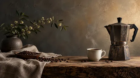 Coffee pot and a small plain porcelain cup – fine-art still-life photography Frame TV art
