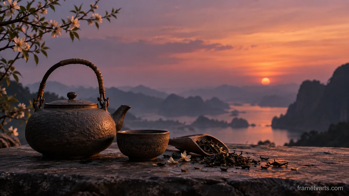 Teapot and loose tea leaves – fine-art still-life photography Samsung Frame TV art, 4K
