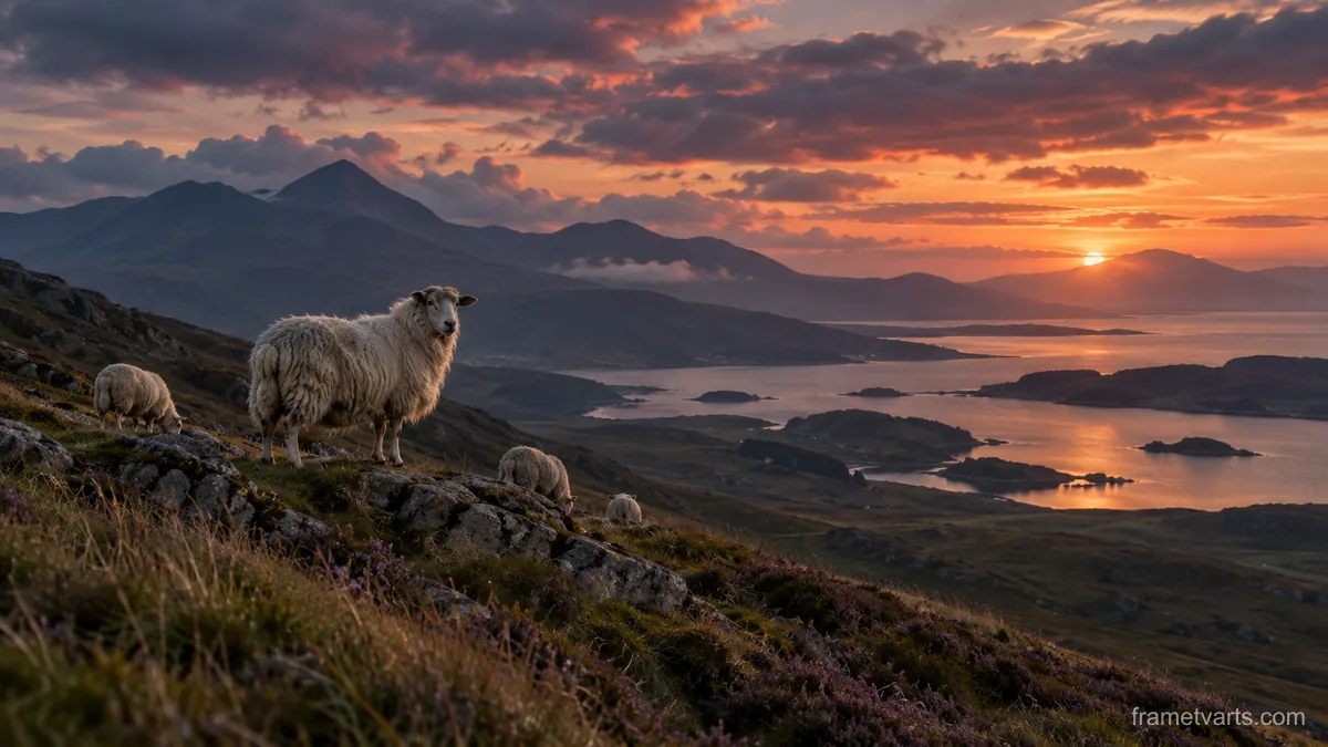 Sheep on a windswept hillside – fine-art wildlife photography Samsung Frame TV art, 4K