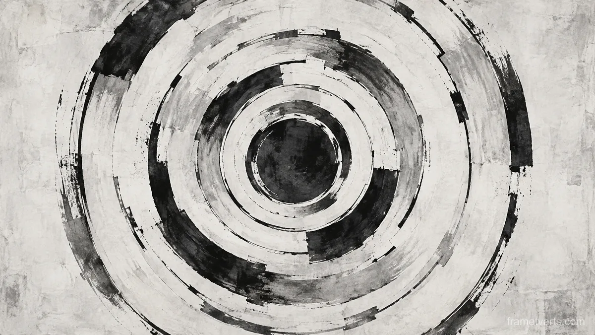Concentric irregular rings with broken contours – monochrome minimalist abstraction Samsung Frame TV art, 4K