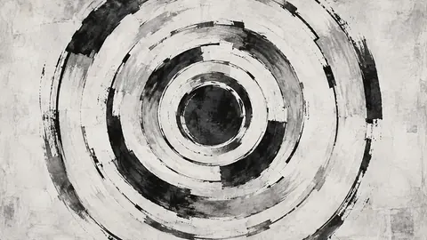 Concentric irregular rings with broken contours – monochrome minimalist abstraction Frame TV art