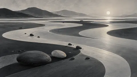 Scattered pebble shapes balanced asymmetrically – monochrome minimalist abstraction Frame TV art