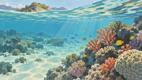 Coral reef viewed through clear shallows – minimal gouache Frame TV art