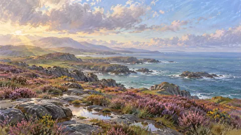 Wild coastal heath after rain – soft pastel drawing Frame TV art