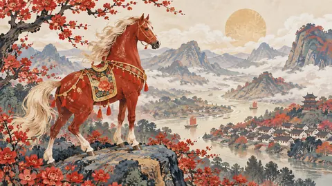 Lunar New Year decorative original zodiac horse – decorative folk gouache Frame TV art